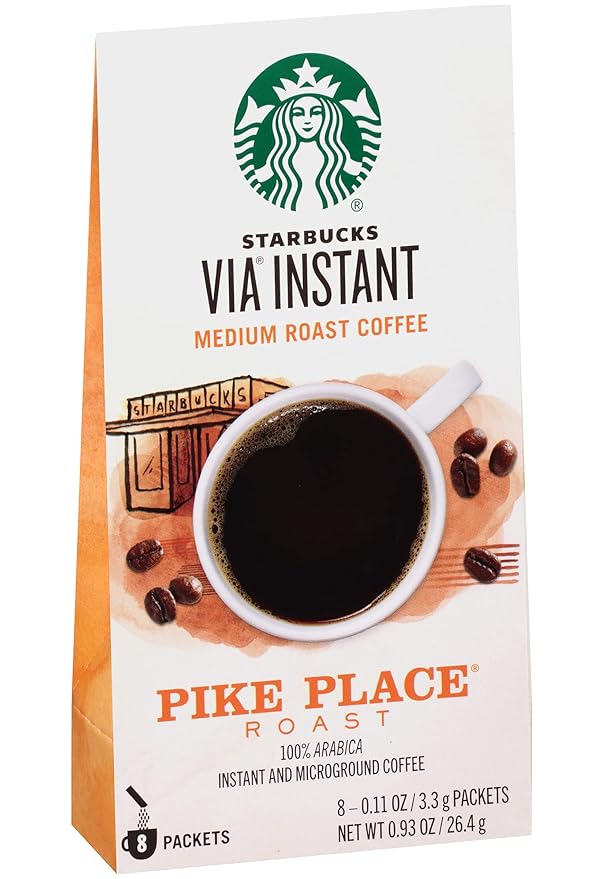 Starbucks Via Instant Coffee Packets Pike Place Roast Medium Roast Coffee 100% Arabica Instant &amp Micro ground Coffee 8 Packets Per Box (Pack of 2 Boxes)