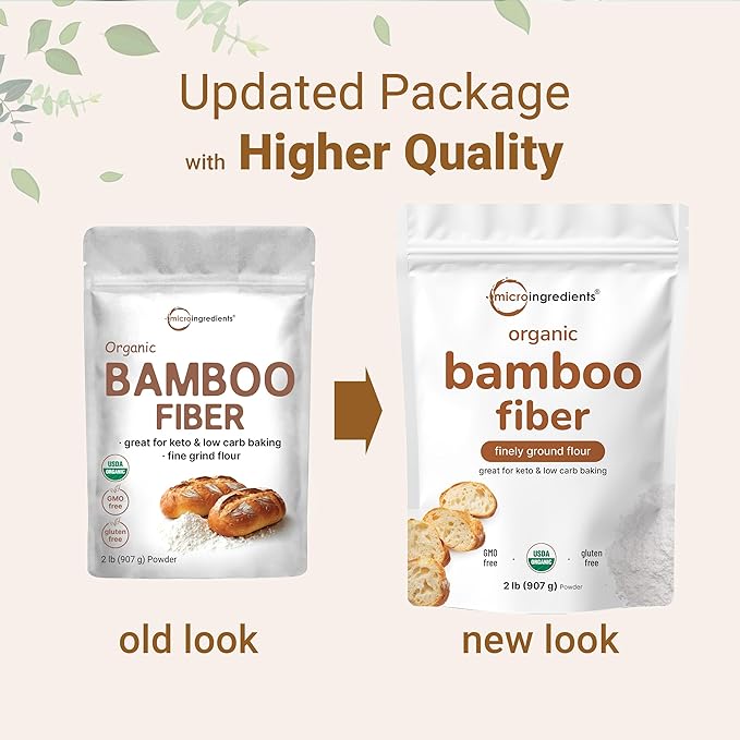 Organic Bamboo Fiber Powder 2lbs | Keto Flour for Low-Carb Baking &amp Cooking | Low Calorie Flour | Rich in Silica Prebiotics &amp Minerals | Non-GMO Keto Friendly Gluten Free