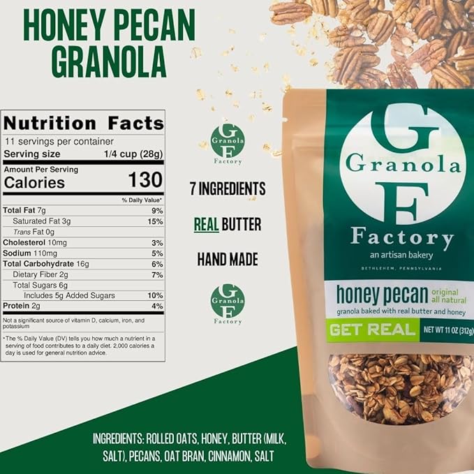 Granola Factory Honey Pecan All-Natural Sweet and Salty Breakfast Cereal and Snack (Honey Pecan) 11 ounce (Pack of 3)