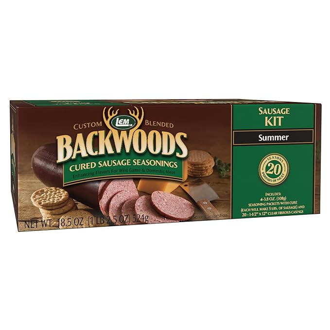 LEM Products Backwoods Summer Sausage Cured Sausage Seasoning Kit Ideal for Wild Game Seasons Up to 20 Pounds of Meat 1 Pound 2.5 Ounce Package with Pre-Measured Cure Packet Included