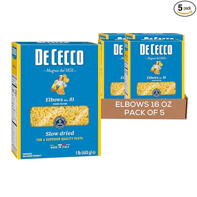 De Cecco Elbows No. 81 Pasta 16 Oz (Pack of 5) Authentic Slow Dried Made with Durum Wheat Versatile Pasta for Sauces &amp Recipes Made in Italy