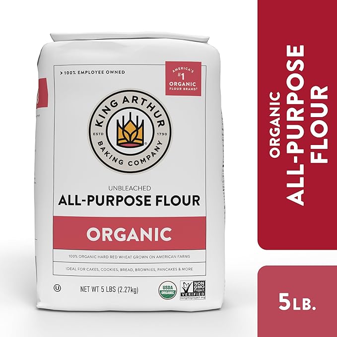 King Arthur 100% Organic All-Purpose Unbleached Flour Non-GMO Project Verified No Preservatives 5 Pounds (Pack of 6)