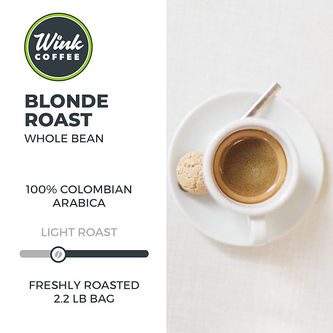 Wink Blonde Roast Ground Coffee Large 2.2 Pound Bag 100% Arabica Coffee Beans Single Origin Colombian Smooth Light and Complex
