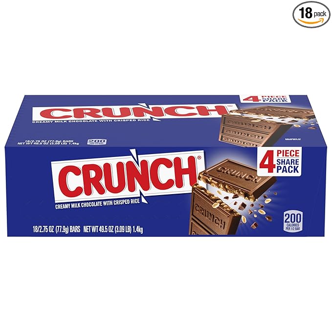 CRUNCH Candy Bar Creamy Milk Chocolate with Crunchy Crisped Rice Share Pack 18 Count 2.7 oz Each