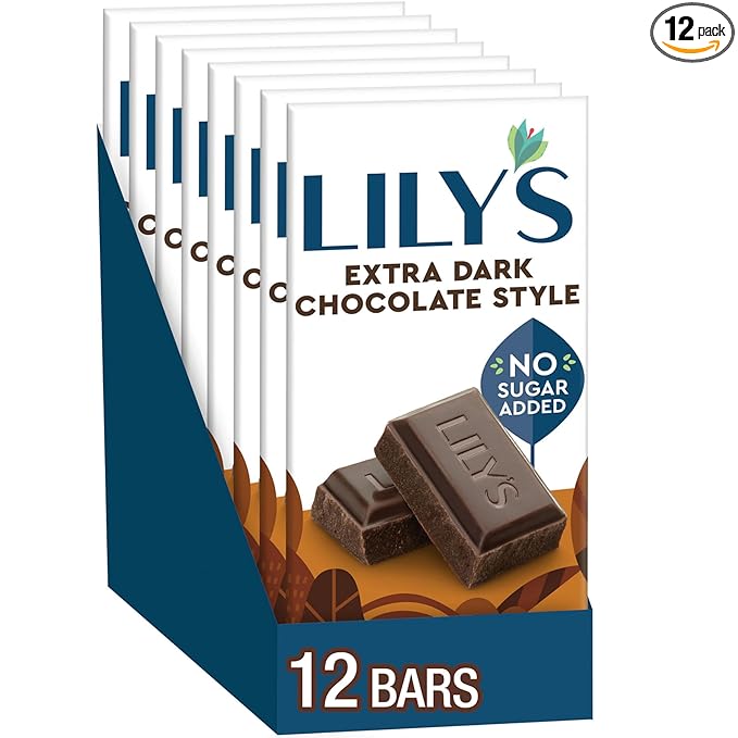 LILY'S Extra Dark Chocolate Style No Sugar Added Sweets Bars 2.8 oz (12 Count)