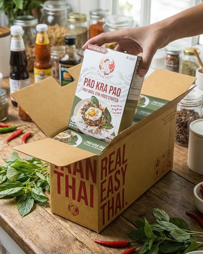 TAAN THAI PAD KRA PAO Stir-Fry Kit – Authentic Thai Holy Basil (Kra Pao) Starter – Vegan Gluten-Free No Preservatives – Easy to Cook – 3 Packets per Box (Makes 12 Dishes) (6)