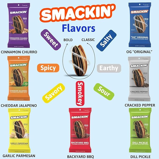 SMACKIN' Sunflower Seeds Roasted Jumbo Small-Batch American Made - Maple Brown Sugar. 4oz bags (12 Pack)