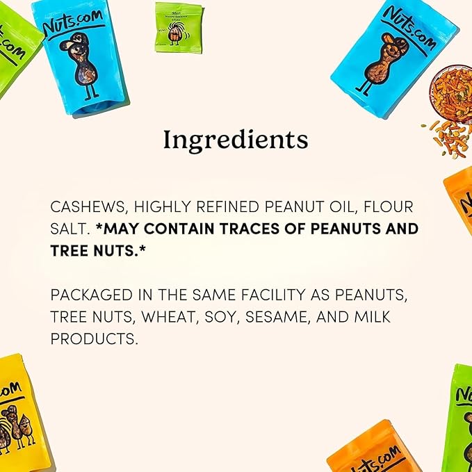 Nuts.com – Roasted Cashews (Salted Single Serve) — Creamy &amp Savory Flavor Healthy Snack for Adults &amp Kids Good Source of Protein Fiber Calcium Iron &amp Healthy Fats – Vegan &amp Gluten