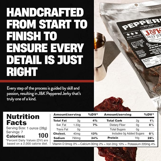 J&ampK Jerky Small Batch Handcrafted Beef Jerky (7oz Peppered)