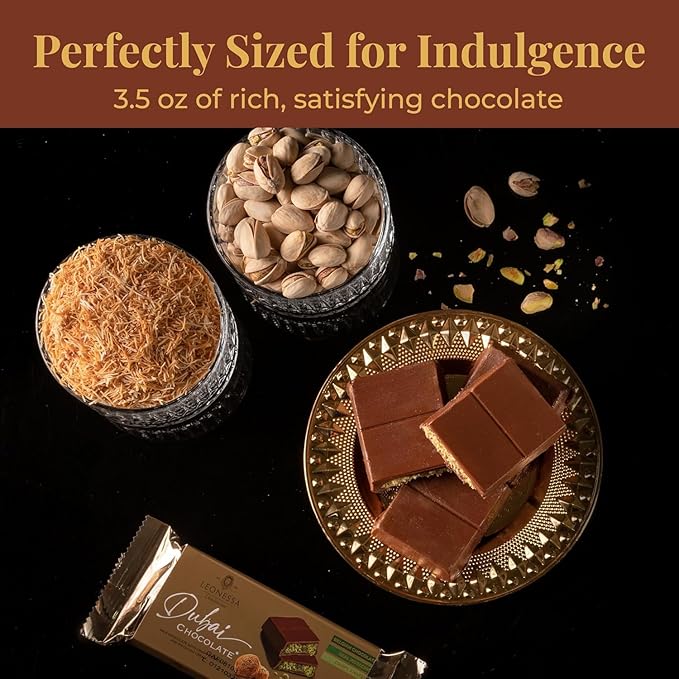 Leonessa Dubai Chocolate Bar Pistachio Kit – Premium Dubai Chocolate Bar with Pistachio – Rich Flavor &amp Creamy Texture - 3.5 Oz Pack of 2