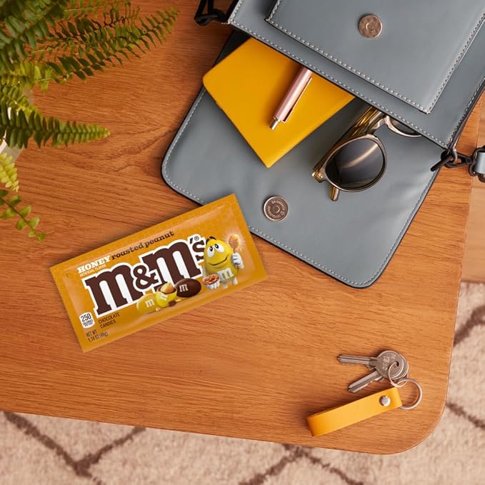 M&ampM'S Honey Roasted Peanut Milk Chocolate Candy Full Size Salty and Sweet Nutty On the Go Snack 1.74 oz Pack