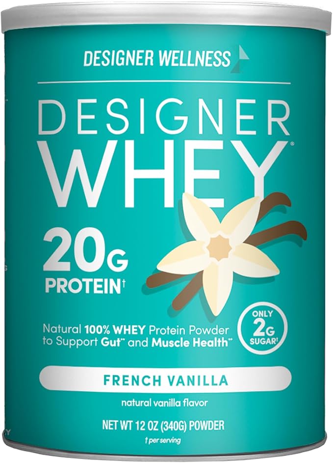 Designer Wellness Designer Whey Natural Whey Protein Powder with Probiotics Fiber and Key B-Vitamins for Energy Gluten-Free French Vanilla 12oz