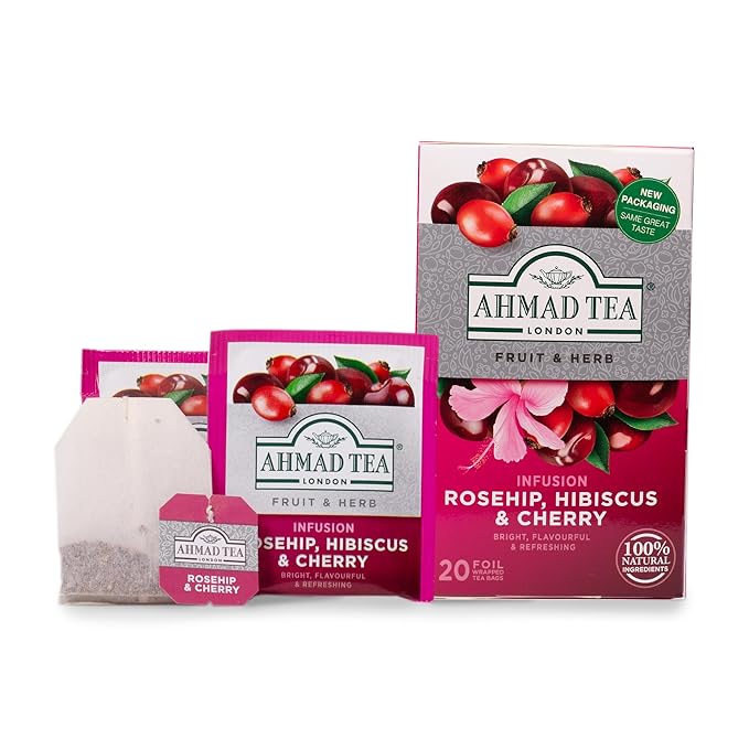Ahmad Tea Rosehip &amp Cherry Infusion 20-Count Tea Bags Rosehip Hibiscus &amp Cherry  1.4 Oz (Pack of 6)