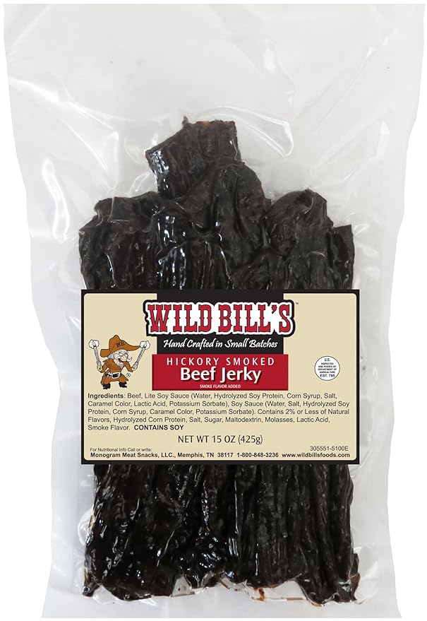 Wild Bill's Original Hickory Smoked Beef Jerky One-Bag Starter Kit (one 15oz bag and 1 jar)