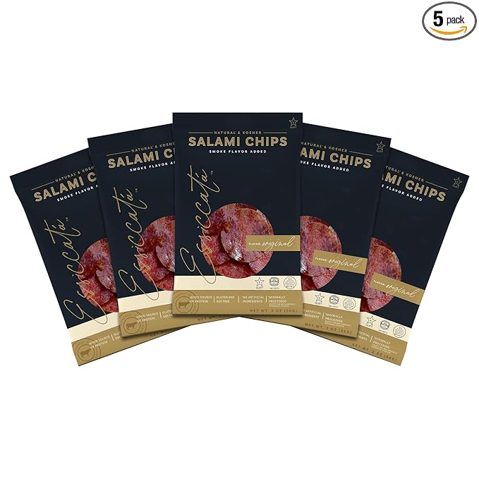 Meats Kosher Salami Chips - Sliced Sausage Charcuterie Meat - Natural Friendly - 2 oz Original 5 Pack