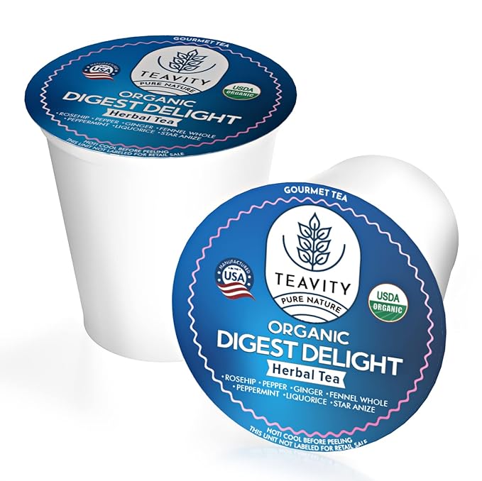 Organic Tea Pods with Ginger Peppermint Fennel Licorice &amp Rosehip Digest Delight by Teavity (36 Tea Pods)