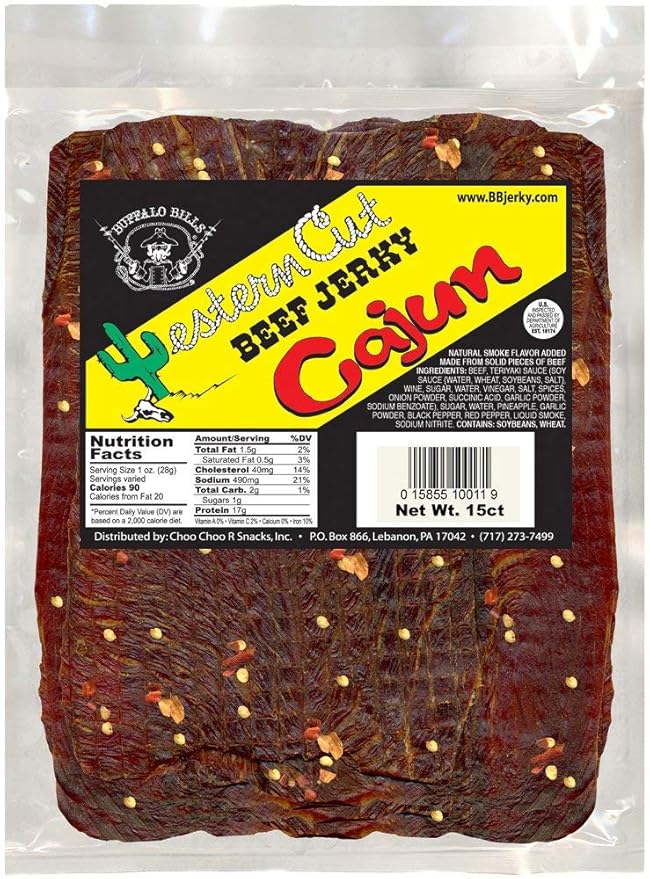 Buffalo Bills Cajun Western Cut Big Slab Beef Jerky (15 beef jerky slabs per bag)