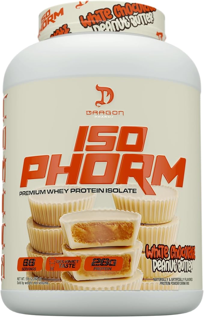 DRAGON PHARMA Isophorm Hydrolized Whey Protein Isolate Fast Absorption Premium Whey Protein Maximize Recovery Great Tasting 25g Per Serving (5 lb White Chocolate Peanut Butter)