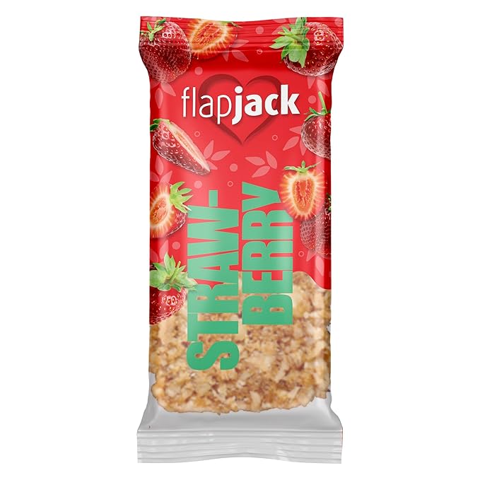 FlapJack Handmade Oat Bar - Premium English Oats (42-47%) | High Fiber Slow-Release Energy | Vegetarian Friendly | Made in Hungary by S.P.I.N. | 15pcs x 100g Strawberry