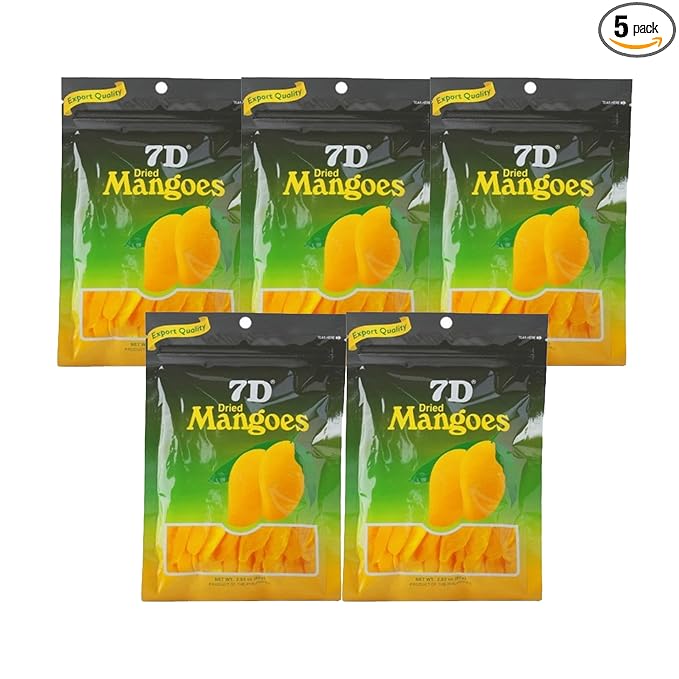 Dried Mangoes 7D Export Quality Dried Fruit Naturally Sweet Mango Snack 80g Pack of 5