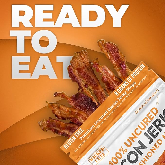 Bacon Jerky Variety Pack | 5 Flavors &amp Up to 24g Protein Per Bag | Fully Cooked Tender Easy to Chew USA Made High Protein Carnivore Snacks | Unique Gifts for Men (5 Bags)