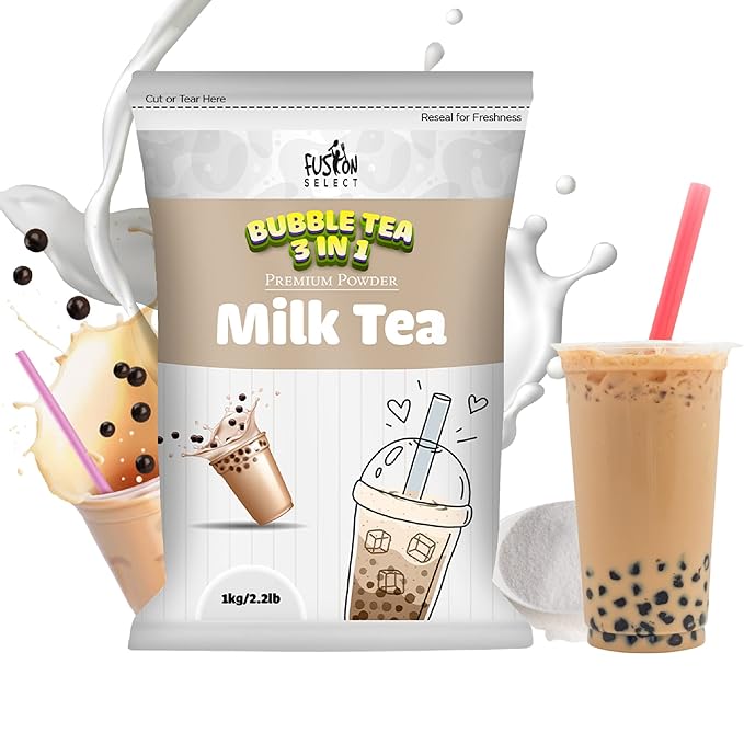 Fusion Select 2.2lb Boba Milk Tea Flavored-3-in-1 Drink Powder with Cream &amp Sugar - Instant Pre-Mixed Beverage for Hot or Cold Blends or Yummy Frappes