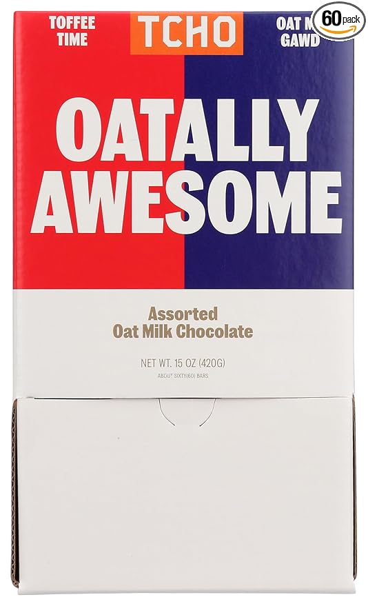 TCHO Oatally Awesome Milk Chocolate Squares (60 count) | Toffee Time &amp Oat My Gawd Cashew Oat-Milk Chocolates| Plant Based Organic &amp Fair Trade | Non GMO Non-Dairy Vegan Soy Free (7g each)