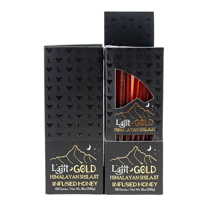 Lajit Himalayan Pure Shilajit Resin Organic Honey Sticks | Fulvic Acid Trace Minerals For Men &amp Women | 100 Single-Serve Sticks | Energy Booster Immune Support &amp Stamina