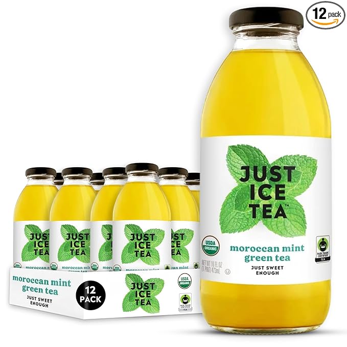 Just Ice Tea Organic Iced Tea 16 Fl Oz Glass Bottles (Morrocan Mint Green Tea Pack of 12)