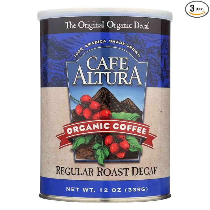 Cafe Altura Ground Organic Coffee Regular Roast Decaf 12 oz Can (Pack of 3)