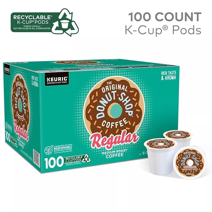 Donut Shop Classics Original Regular Coffee 100 K-Cups Bundle with Tituaa Coffee Cleaning Brush (100 K-Cup)