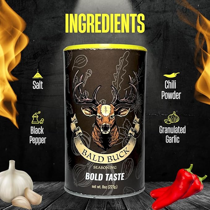 Bald Buck Seasoning Pack of 2 8 Oz (1 Bold Taste + 1 Slow Burn) | Rib Rub BBQ Chicken Seasoning | BBQ Seasoning and Rub | Rotisserie Chicken Seasoning &amp BBQ Rubs for Smoking | BBQ Rub Seasoning