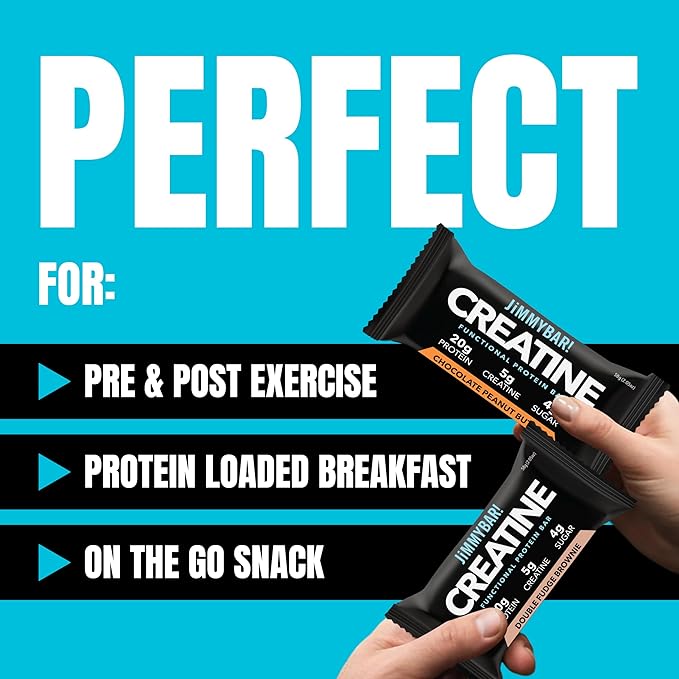 (NEW) JiMMYBAR! Creatine Protein Bar - 5g of Creatine Monohydrate + 20g Protein - High Protein Snack - Supports Muscle Growth Strength &amp Recovery - Real Food Energy Bar for Athletes | 12 Chocolat