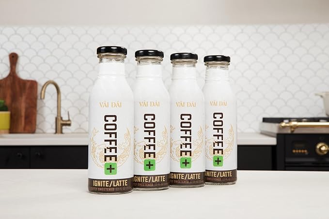Vai Dai Coffee Latte 4-pack 12 Fl Oz - Lightly Sweetened Ready-to-Drink Functional Adaptogens &amp Nootropics for Energy Focus &amp Mental Clarity with Lion’s Mane Ashwagandha Mushrooms &amp