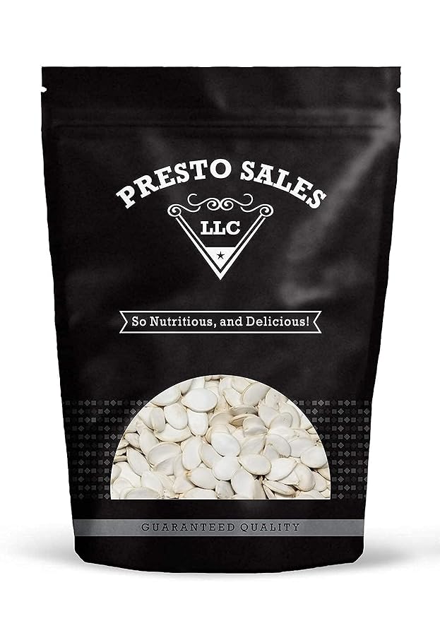 Pumpkin Seeds Raw In shell Snow white Oil Free Healthy Snack Crunchy Delicious Packed in a 4 lbs. (64 oz.) Resealable pouch bag by Presto Sales LLC