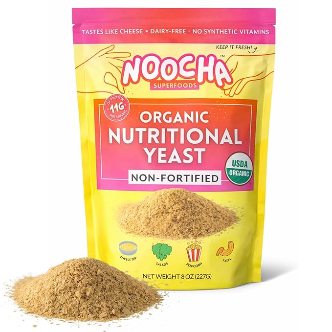NOOCHA Organic Nutritional Yeast Flakes – Non-Fortified Vegan Cheese Seasoning Dairy-Free Gluten-Free High Protein Savory Sprinkle for Popcorn Pasta &amp Veggies – 8 oz