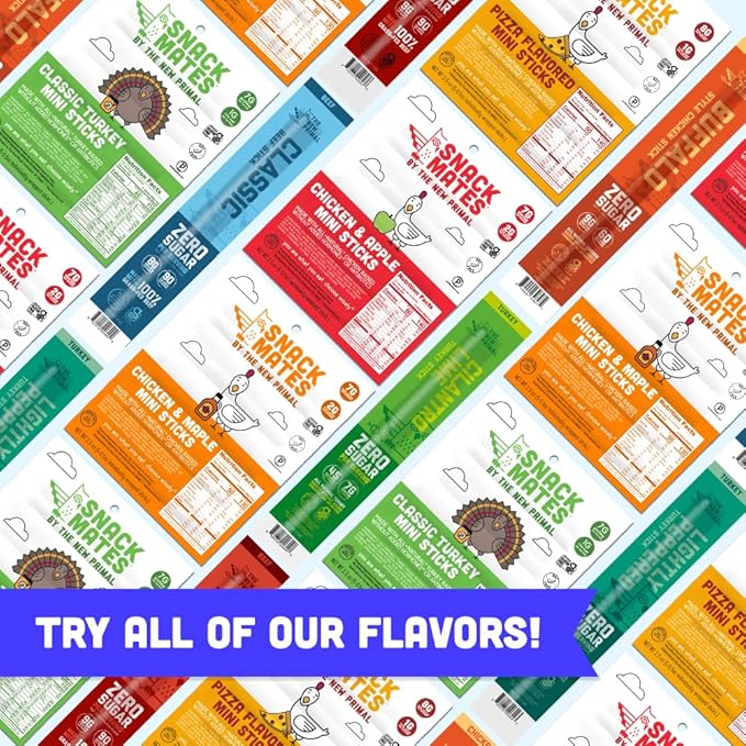 New Primal Snack Mates Turkey Sticks Gluten Free Healthy Snacks for Kids Low Sugar High Protein Back to School Snacks Mini Paleo Jerky Meat Stick 7g Protein 45 Calories 40 Pack