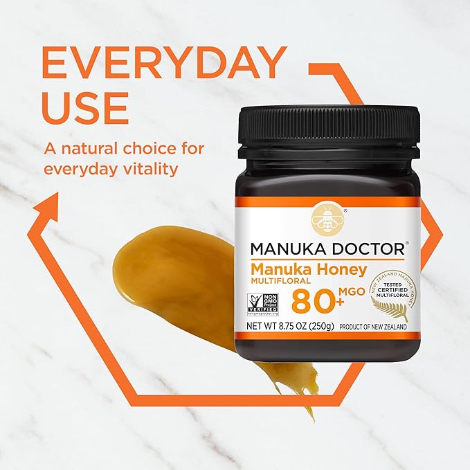Manuka Doctor - MGO 80+ Manuka Honey Multifloral 100% Pure New Zealand Honey. Certified. Guaranteed. Raw. Non-GMO (8.75oz)