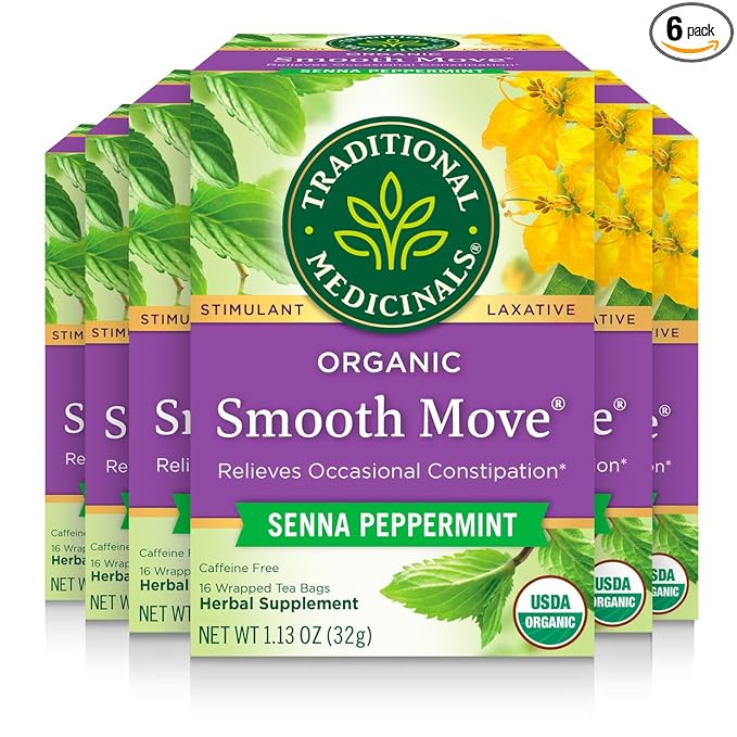 Traditional Medicinals Tea Organic Smooth Move Peppermint Relieves Occasional Constipation Senna 96 Tea Bags (6 Pack)
