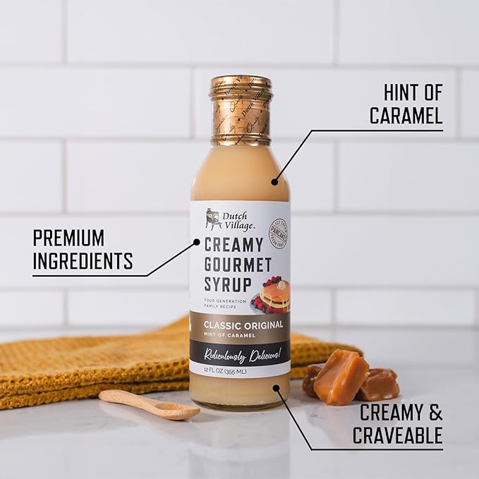 Creamy Gourmet Breakfast &amp Dessert Syrup | Organic Ingredients - Clean Label | No Preservatives Artificial Flavors or Corn Syrup | Gluten-Free | Dutch Village Classic Original 12 fl oz - 3 PK
