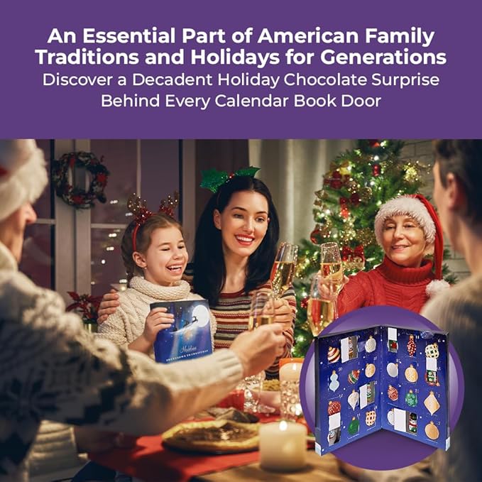 Madelaine Chocolate Solid Premium Milk Chocolate 2025 Advent Calendar Book - 24 Assorted Premium Milk Holiday-Themed Treats