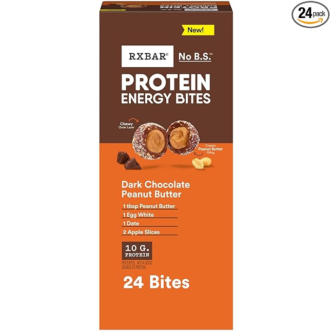 RXBAR Protein Energy Bites Gluten Free Protein Balls Dark Chocolate Peanut Butter 21.1oz Box (24 Bites)