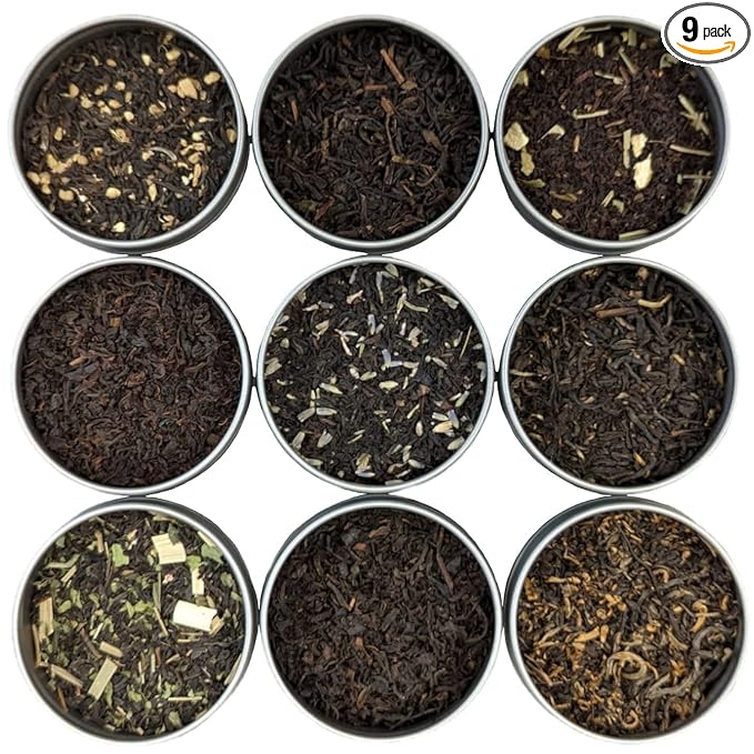 Heavenly Tea Leaves Organic Black Tea Sampler 9 Loose Leaf Black Teas (Approx. 90 Servings) - Naturally Caffeinated Perfect Coffee Substitute Variety Gift Pack