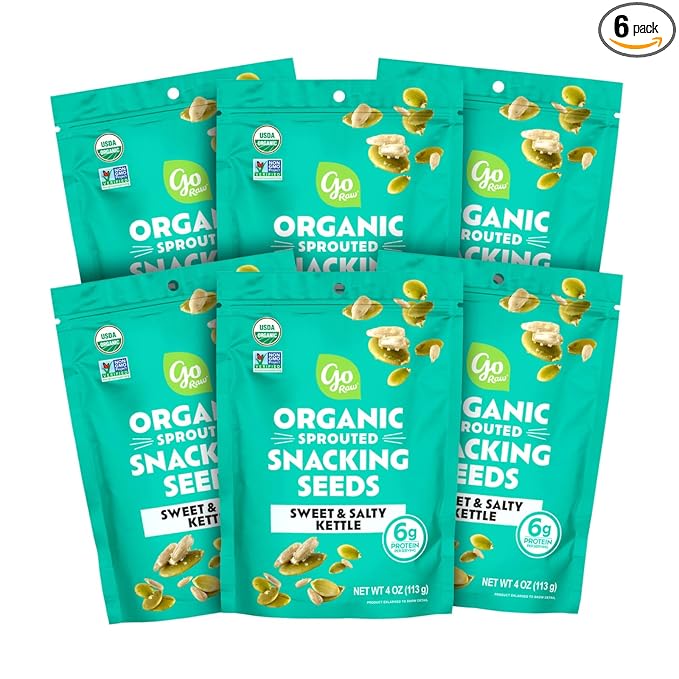 Go Raw Organic Sprouted Sweet &amp Salty Kettle Snacking Seeds 4 oz 6 Pack Pumpkin &amp Sunflower Seeds Keto Kosher