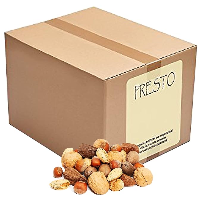 Presto Sales Mixed Nuts in Shell 160 oz | Fancy Brazil Nuts Hazelnuts Walnuts Almonds and Pecan | Raw Fresh High Protein All Natural Nuts Mix | Packed in 10 lbs Box
