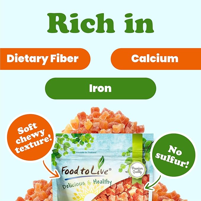 Food to Live Dried Diced Papaya 2 Pounds – Kosher Vegan Sweetened Unsulfured Bulk