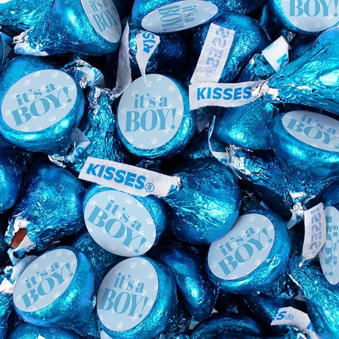 90 Pcs Blue It's a Boy Baby Shower Candy Party Favors Milk Chocolate Kisses with Stickers