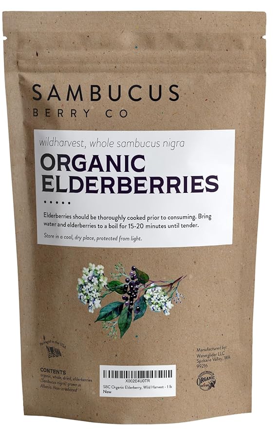 Waterglider International Certified USDA - 100% Organic Dried Elderberries - 2lb Bulk - Non-Irradiated Non-GMO Wild Harvest Whole Black Elderberry Immune Support - Raw Vegan Sambucus 2 Pack