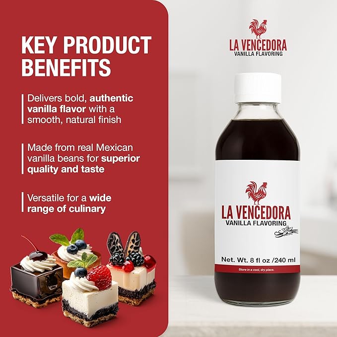 La Vencedora Mexican Vanilla – 8oz Bottles (Pack of 3) – Traditional Vanilla Flavoring for Baking Cooking &amp Desserts – Made in Mexico