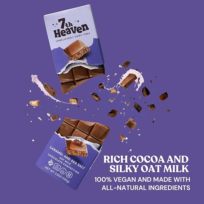7th Heaven Vegan Oat Milk Chocolate Bar Variety Pack Classic Chocolate Sea Salt Caramel Cookies &amp Cream Hazelnut Crunch &amp Peanut Butter Cream (3.5oz Full Size Candy Bars - 5 Packs) - Perf